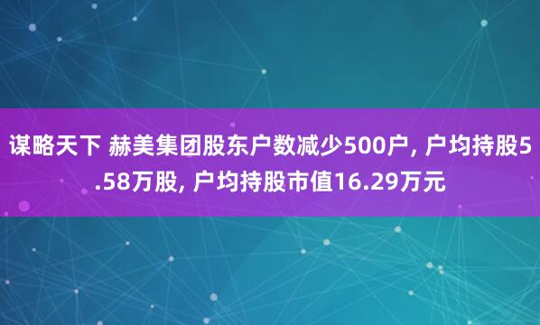 谋略天下 赫美集团股东户数减少500户, 户均持股5.58万股, 户均持股市值16.29万元